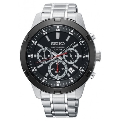 Foto van Seiko SKS611P1 horloge Chronograaf Zwart met rode accenten